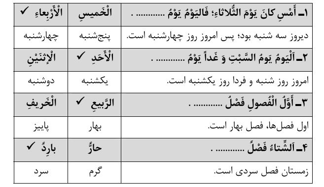 پاسخ تمرین اول عربی هفتم صفحه 119