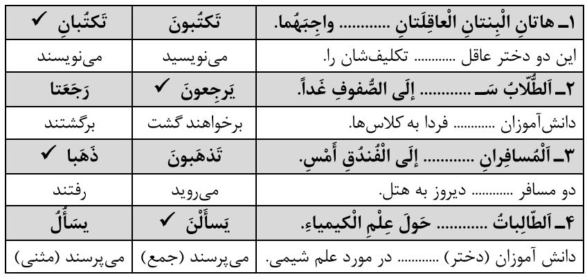 پاسخ تمرین پنجم عربی هشتم صفحه 106