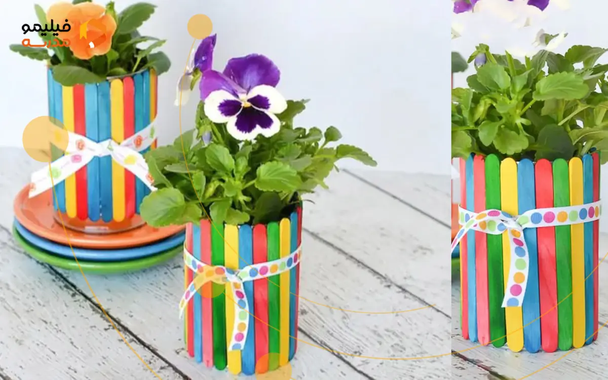 ساخت گلدان با چوب بستنی و قوطی کنسرو