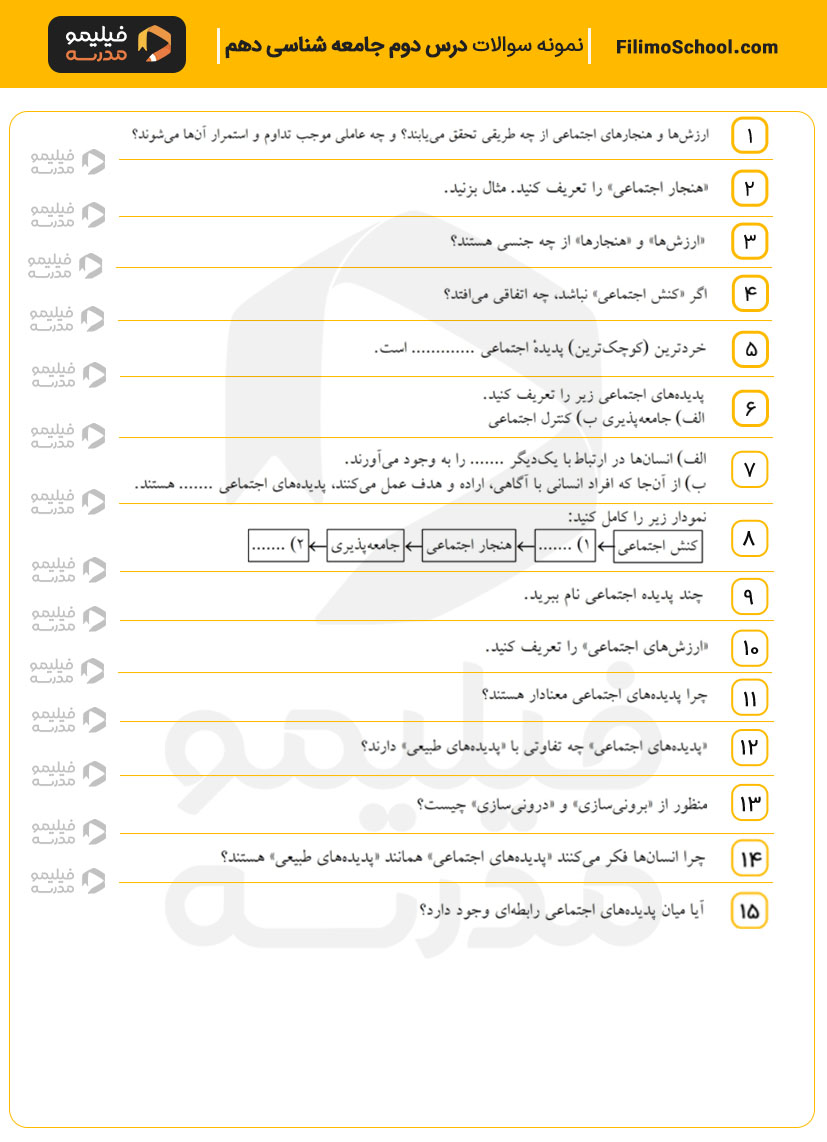 نمونه سوالات درس دوم جامعهشناسی دهم